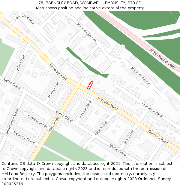 78, BARNSLEY ROAD, WOMBWELL, BARNSLEY, S73 8DJ: Location map and indicative extent of plot