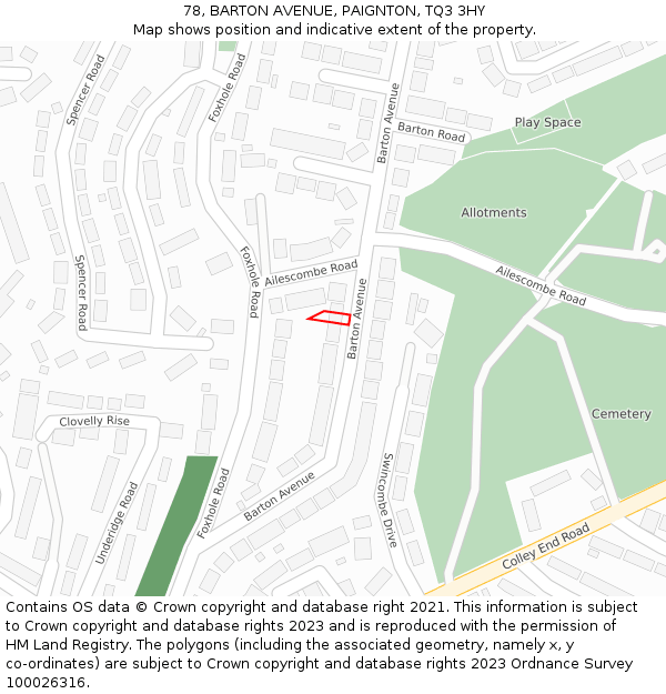 78, BARTON AVENUE, PAIGNTON, TQ3 3HY: Location map and indicative extent of plot