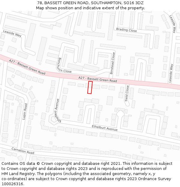 78, BASSETT GREEN ROAD, SOUTHAMPTON, SO16 3DZ: Location map and indicative extent of plot