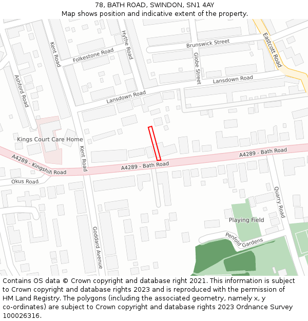 78, BATH ROAD, SWINDON, SN1 4AY: Location map and indicative extent of plot