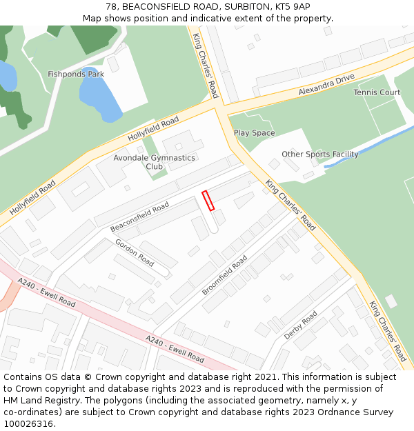78, BEACONSFIELD ROAD, SURBITON, KT5 9AP: Location map and indicative extent of plot