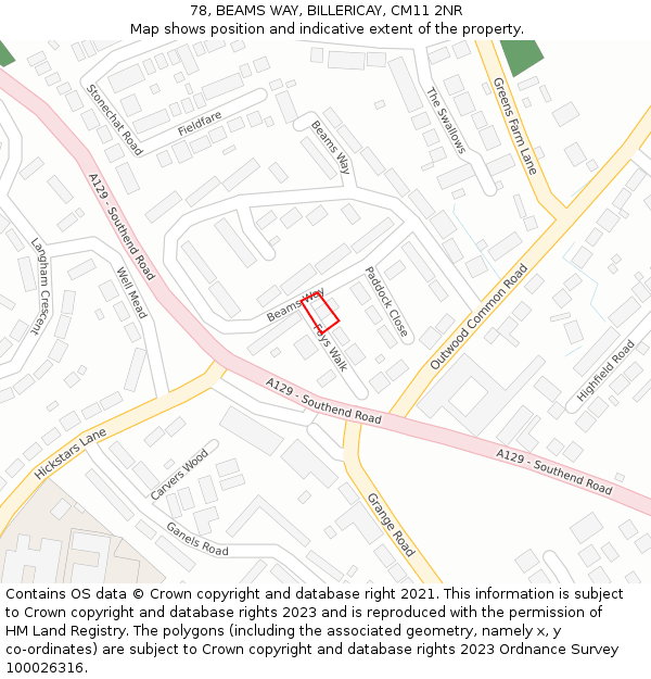 78, BEAMS WAY, BILLERICAY, CM11 2NR: Location map and indicative extent of plot
