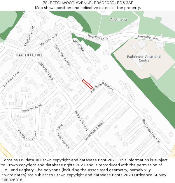 78, BEECHWOOD AVENUE, BRADFORD, BD6 3AF: Location map and indicative extent of plot