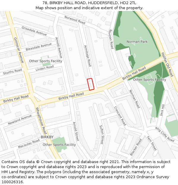 78, BIRKBY HALL ROAD, HUDDERSFIELD, HD2 2TL: Location map and indicative extent of plot