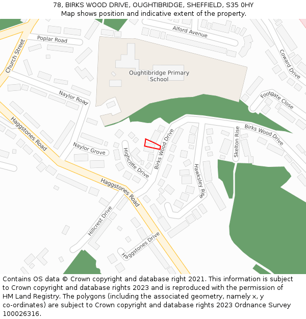 78, BIRKS WOOD DRIVE, OUGHTIBRIDGE, SHEFFIELD, S35 0HY: Location map and indicative extent of plot