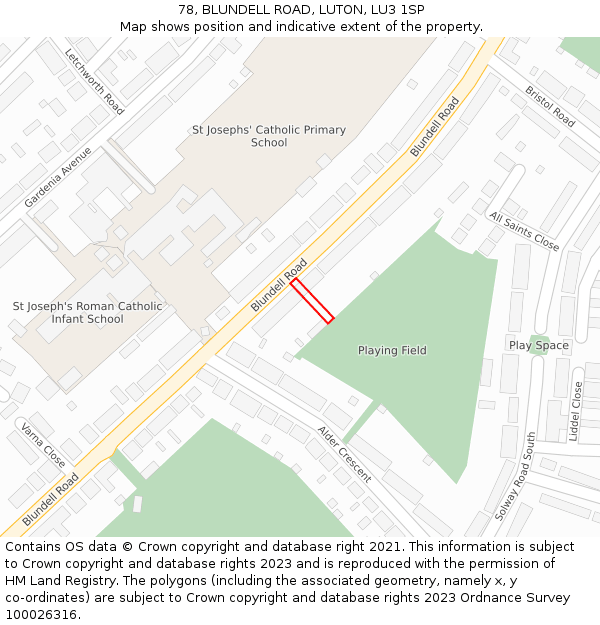 78, BLUNDELL ROAD, LUTON, LU3 1SP: Location map and indicative extent of plot