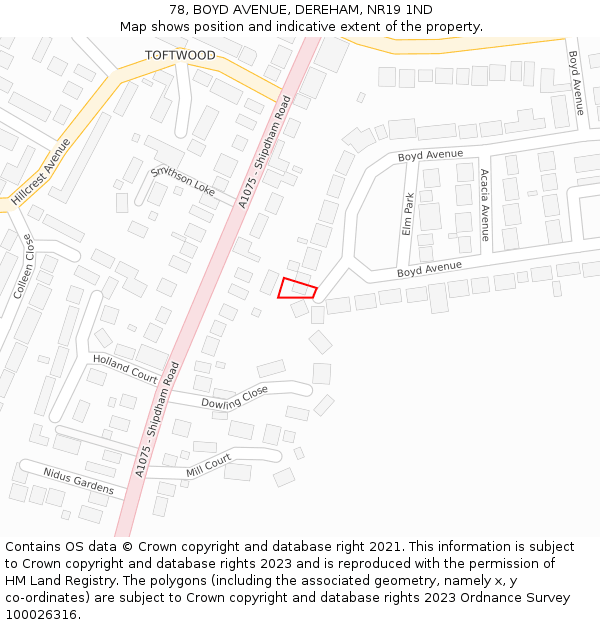 78, BOYD AVENUE, DEREHAM, NR19 1ND: Location map and indicative extent of plot