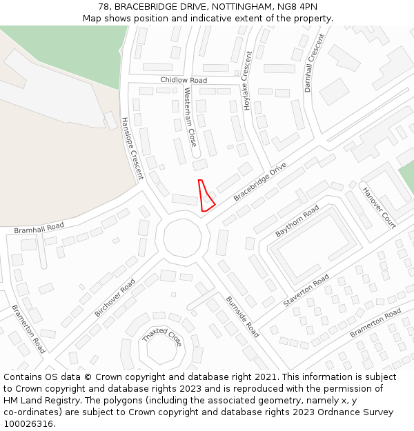 78, BRACEBRIDGE DRIVE, NOTTINGHAM, NG8 4PN: Location map and indicative extent of plot