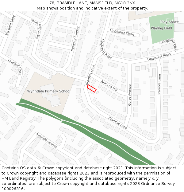 78, BRAMBLE LANE, MANSFIELD, NG18 3NX: Location map and indicative extent of plot