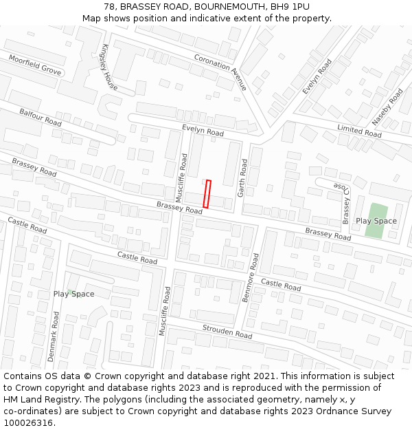 78, BRASSEY ROAD, BOURNEMOUTH, BH9 1PU: Location map and indicative extent of plot