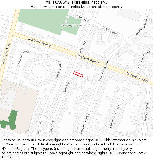 78, BRIAR WAY, SKEGNESS, PE25 3PU: Location map and indicative extent of plot