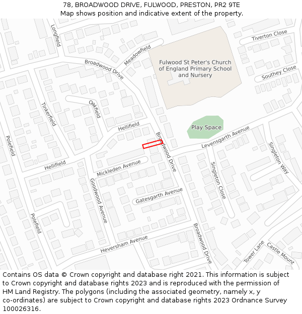 78, BROADWOOD DRIVE, FULWOOD, PRESTON, PR2 9TE: Location map and indicative extent of plot