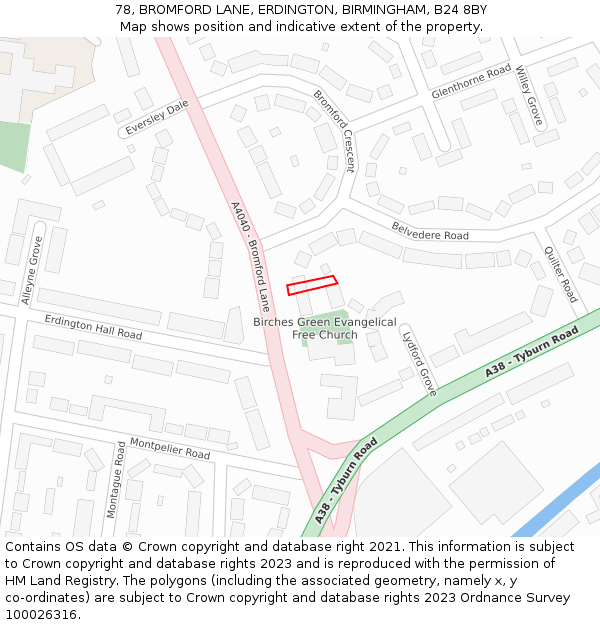 78, BROMFORD LANE, ERDINGTON, BIRMINGHAM, B24 8BY: Location map and indicative extent of plot