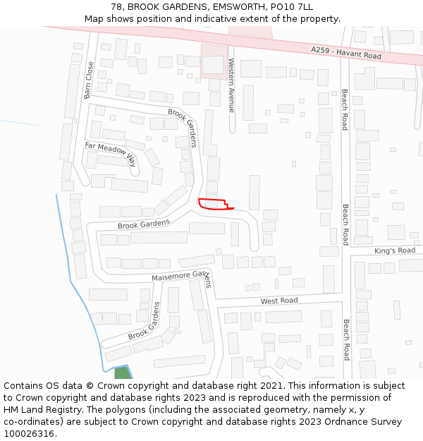 78, BROOK GARDENS, EMSWORTH, PO10 7LL: Location map and indicative extent of plot