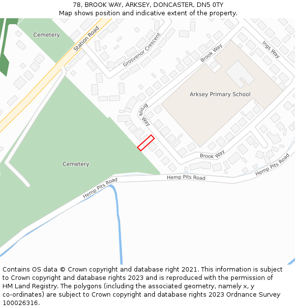 78, BROOK WAY, ARKSEY, DONCASTER, DN5 0TY: Location map and indicative extent of plot