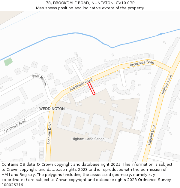 78, BROOKDALE ROAD, NUNEATON, CV10 0BP: Location map and indicative extent of plot