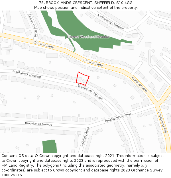 78, BROOKLANDS CRESCENT, SHEFFIELD, S10 4GG: Location map and indicative extent of plot