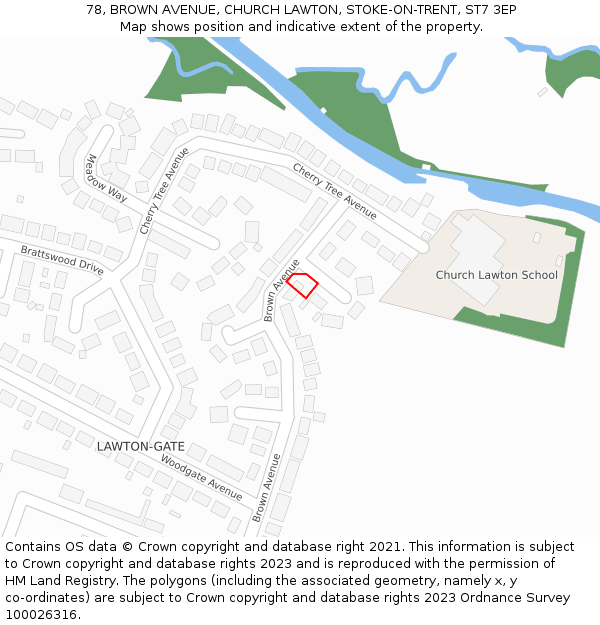78, BROWN AVENUE, CHURCH LAWTON, STOKE-ON-TRENT, ST7 3EP: Location map and indicative extent of plot