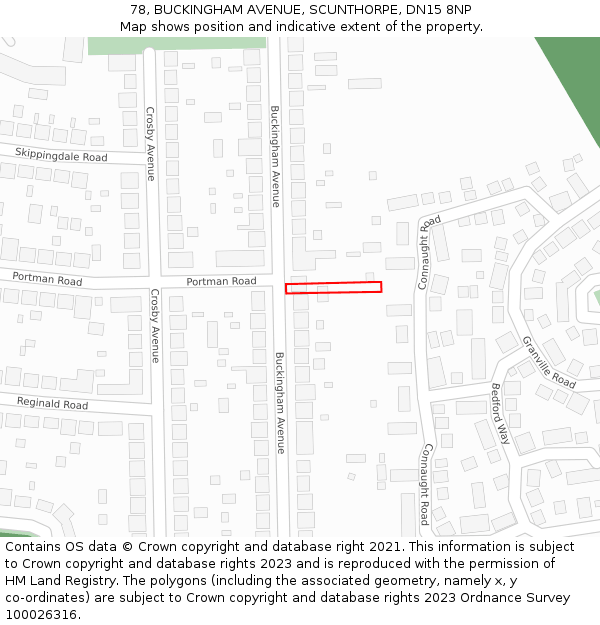 78, BUCKINGHAM AVENUE, SCUNTHORPE, DN15 8NP: Location map and indicative extent of plot