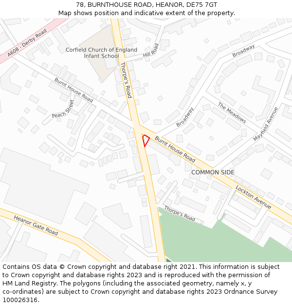 78, BURNTHOUSE ROAD, HEANOR, DE75 7GT: Location map and indicative extent of plot