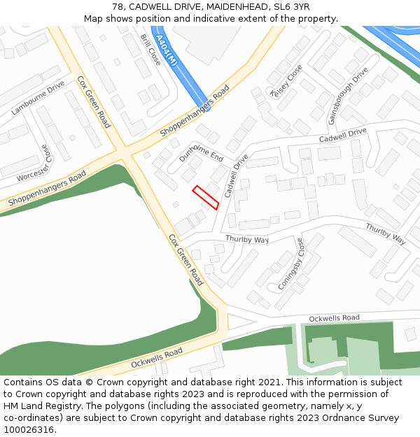78, CADWELL DRIVE, MAIDENHEAD, SL6 3YR: Location map and indicative extent of plot