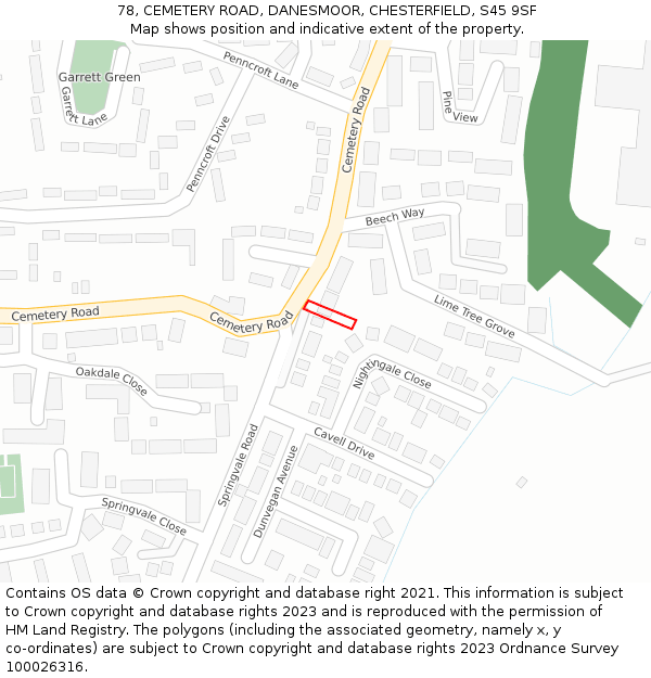 78, CEMETERY ROAD, DANESMOOR, CHESTERFIELD, S45 9SF: Location map and indicative extent of plot