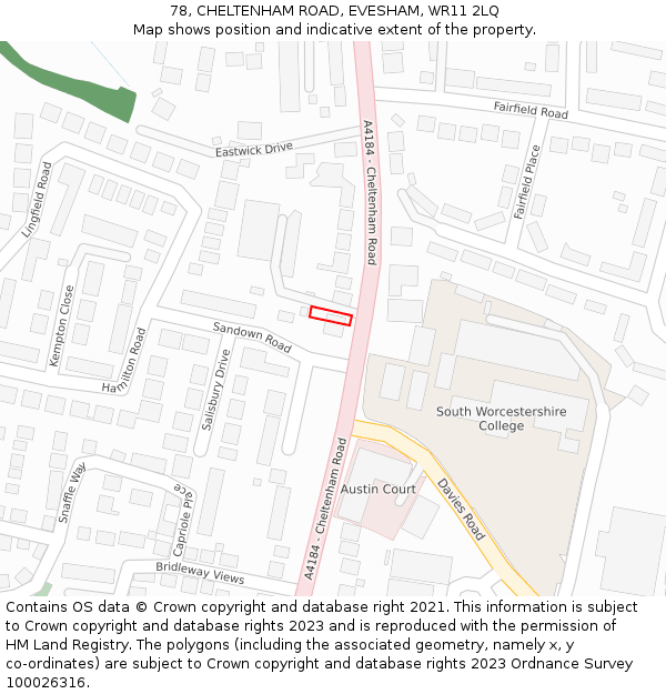 78, CHELTENHAM ROAD, EVESHAM, WR11 2LQ: Location map and indicative extent of plot