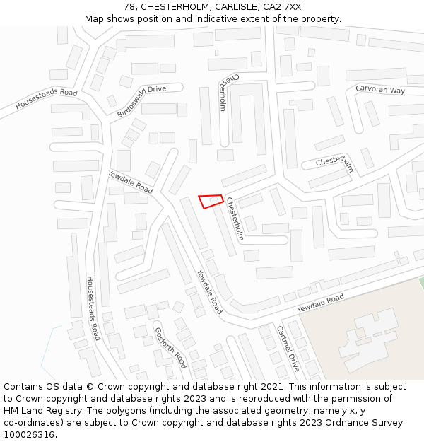78, CHESTERHOLM, CARLISLE, CA2 7XX: Location map and indicative extent of plot