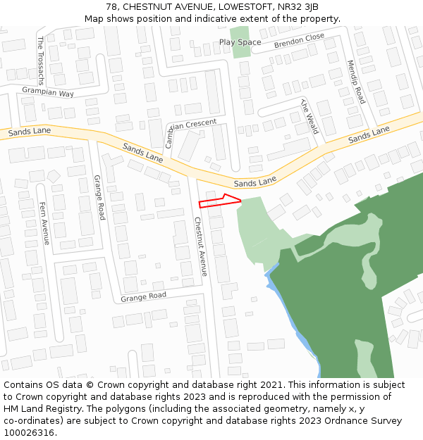 78, CHESTNUT AVENUE, LOWESTOFT, NR32 3JB: Location map and indicative extent of plot