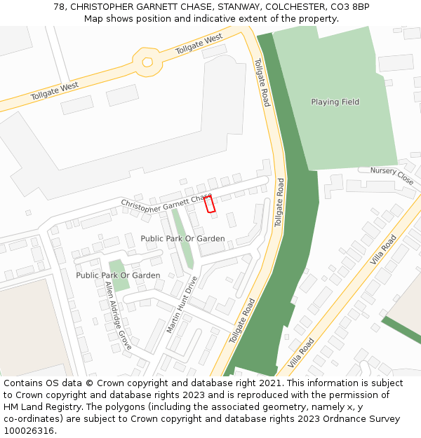 78, CHRISTOPHER GARNETT CHASE, STANWAY, COLCHESTER, CO3 8BP: Location map and indicative extent of plot