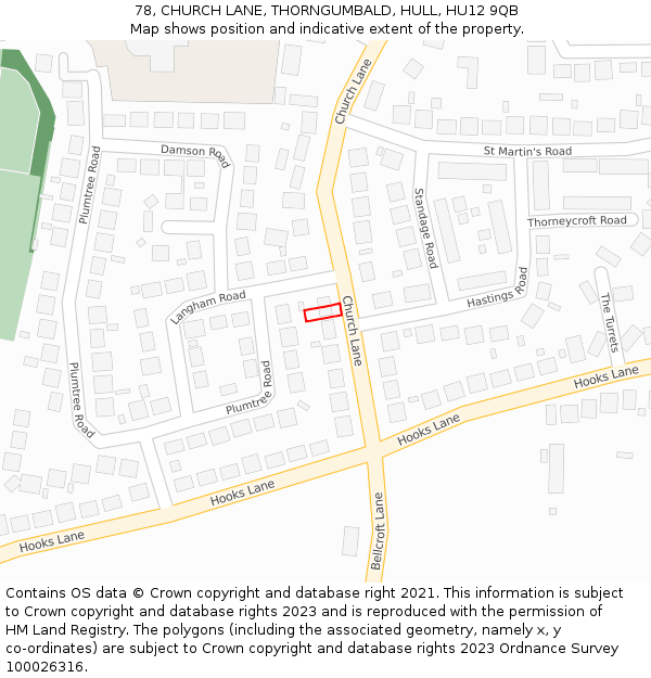 78, CHURCH LANE, THORNGUMBALD, HULL, HU12 9QB: Location map and indicative extent of plot