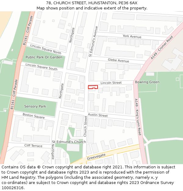 78, CHURCH STREET, HUNSTANTON, PE36 6AX: Location map and indicative extent of plot