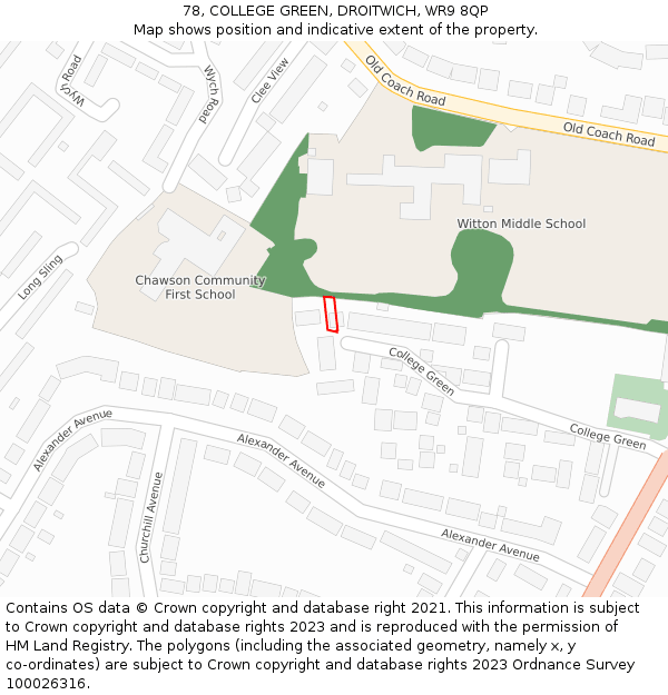 78, COLLEGE GREEN, DROITWICH, WR9 8QP: Location map and indicative extent of plot