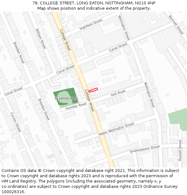 78, COLLEGE STREET, LONG EATON, NOTTINGHAM, NG10 4NP: Location map and indicative extent of plot