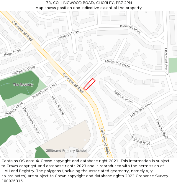 78, COLLINGWOOD ROAD, CHORLEY, PR7 2PN: Location map and indicative extent of plot