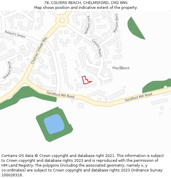 78, COLYERS REACH, CHELMSFORD, CM2 6RN: Location map and indicative extent of plot