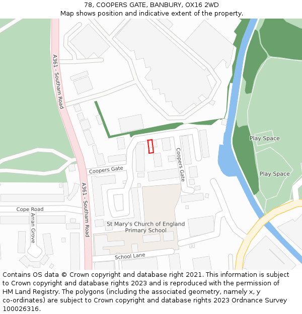 78, COOPERS GATE, BANBURY, OX16 2WD: Location map and indicative extent of plot