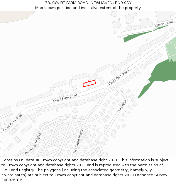78, COURT FARM ROAD, NEWHAVEN, BN9 9DY: Location map and indicative extent of plot