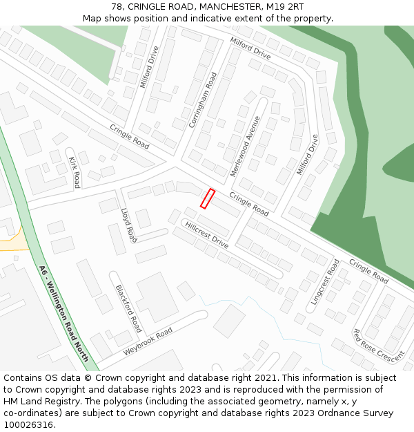 78, CRINGLE ROAD, MANCHESTER, M19 2RT: Location map and indicative extent of plot