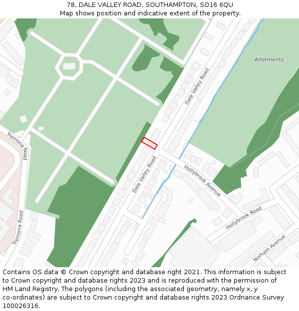 78, DALE VALLEY ROAD, SOUTHAMPTON, SO16 6QU: Location map and indicative extent of plot