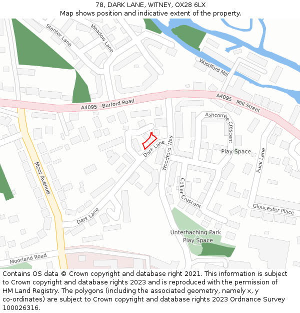 78, DARK LANE, WITNEY, OX28 6LX: Location map and indicative extent of plot