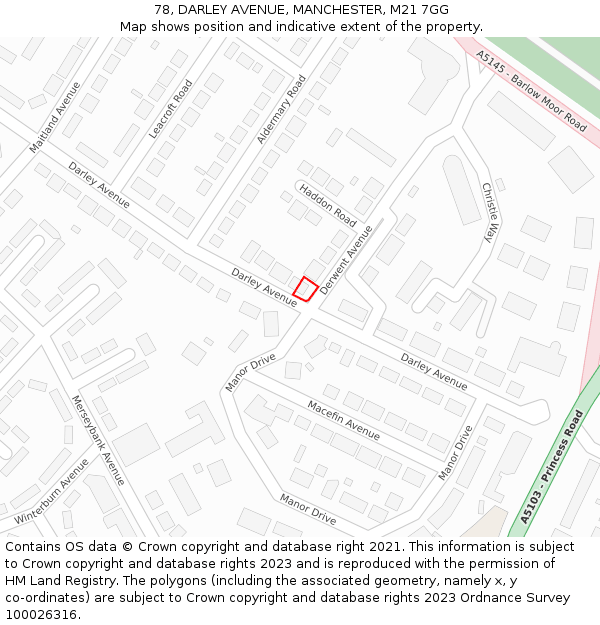 78, DARLEY AVENUE, MANCHESTER, M21 7GG: Location map and indicative extent of plot
