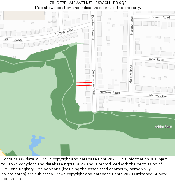 78, DEREHAM AVENUE, IPSWICH, IP3 0QF: Location map and indicative extent of plot