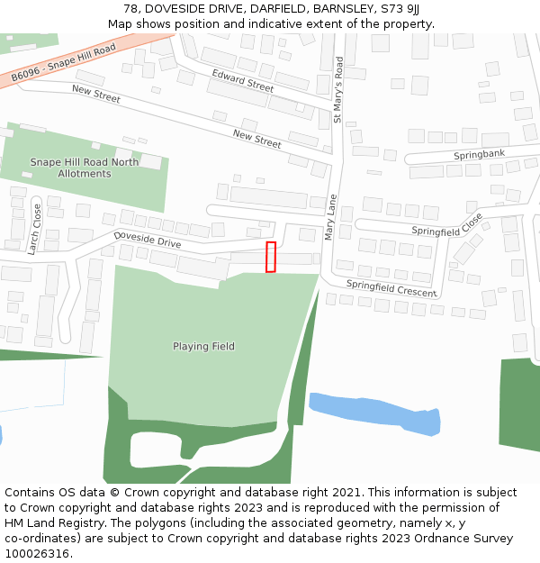 78, DOVESIDE DRIVE, DARFIELD, BARNSLEY, S73 9JJ: Location map and indicative extent of plot