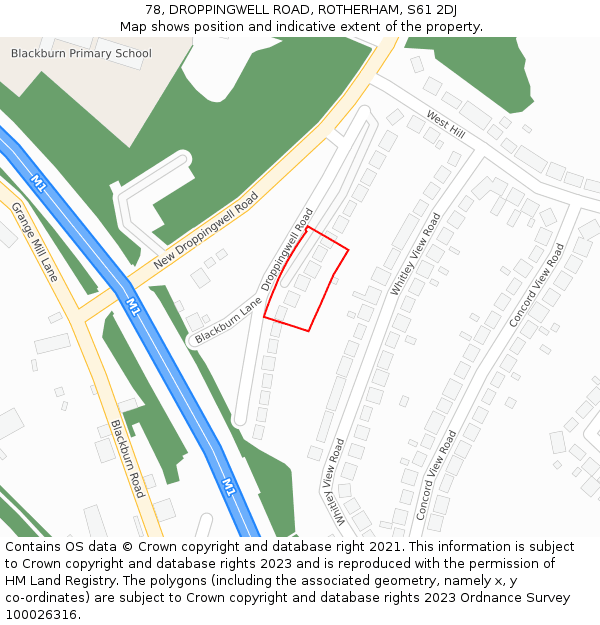 78, DROPPINGWELL ROAD, ROTHERHAM, S61 2DJ: Location map and indicative extent of plot