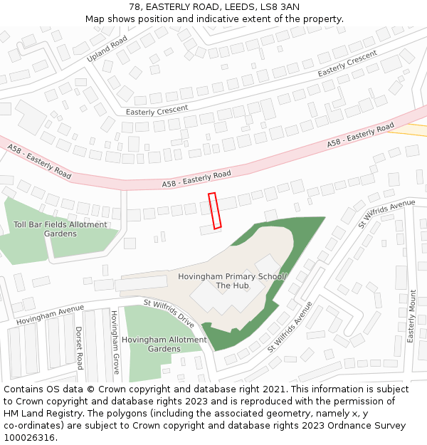 78, EASTERLY ROAD, LEEDS, LS8 3AN: Location map and indicative extent of plot