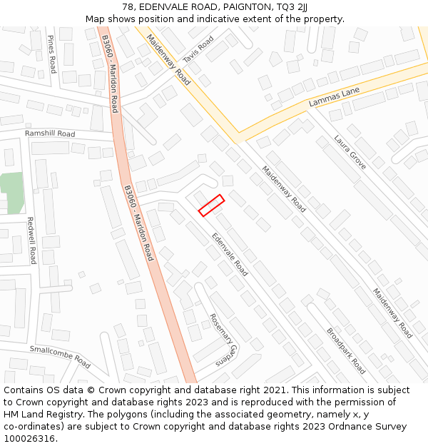 78, EDENVALE ROAD, PAIGNTON, TQ3 2JJ: Location map and indicative extent of plot