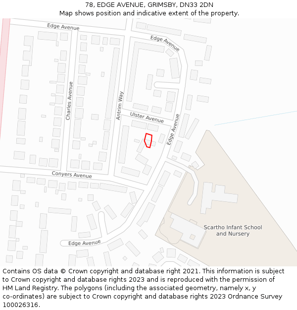 78, EDGE AVENUE, GRIMSBY, DN33 2DN: Location map and indicative extent of plot