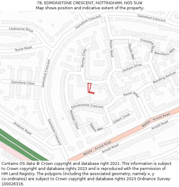 78, EDMONSTONE CRESCENT, NOTTINGHAM, NG5 5UW: Location map and indicative extent of plot