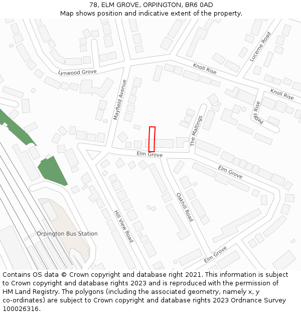 78, ELM GROVE, ORPINGTON, BR6 0AD: Location map and indicative extent of plot